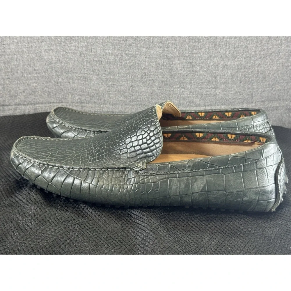 Donald J Pliner Vanda Snake Animal Print Slip On Driving Loafers Green 11.5 Mens